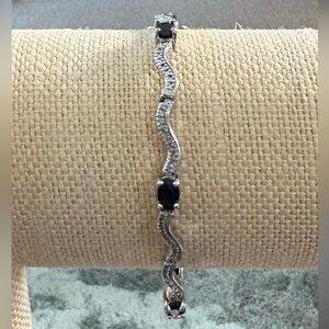 Natural Blue Sapphire Sterling Silver Bracelet 7.5”